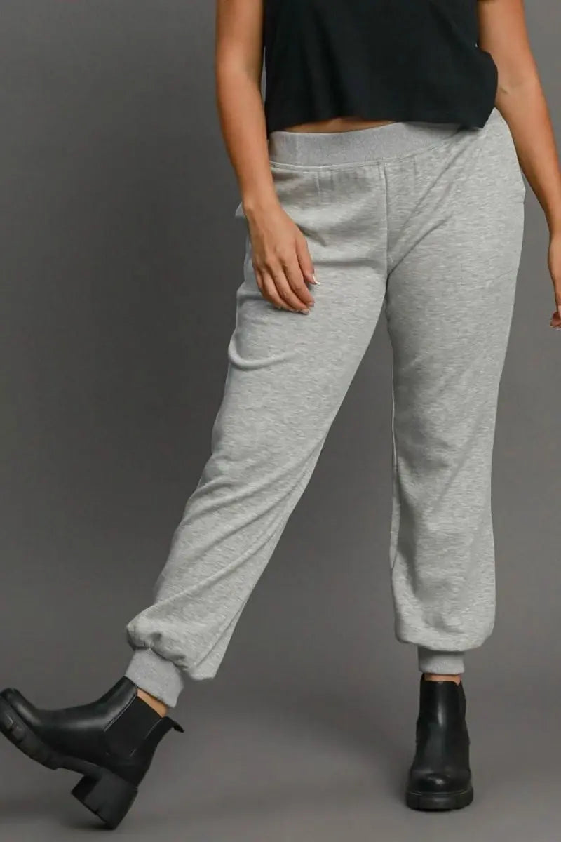 Umgee Full Size High Rise Elastic Waist Knit Joggers with Pockets Plus Size - Sleekdenim.com