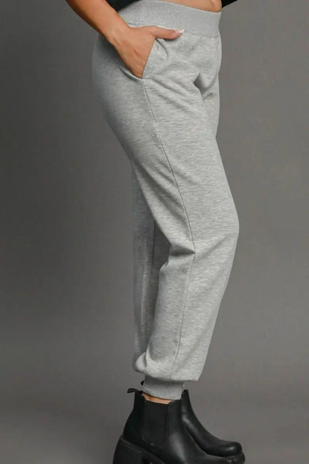 Umgee Full Size High Rise Elastic Waist Knit Joggers with Pockets Plus Size - Sleekdenim.com