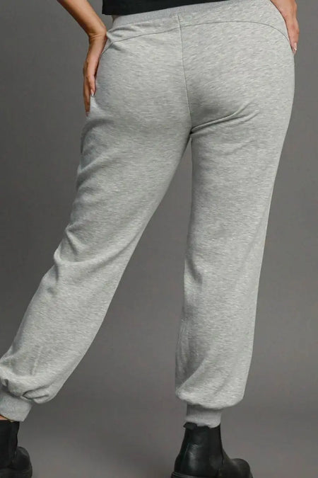 Umgee Full Size High Rise Elastic Waist Knit Joggers with Pockets Plus Size - Sleekdenim.com