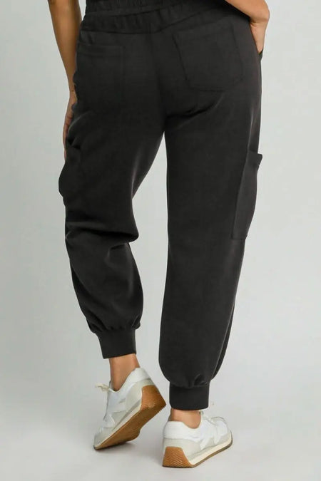 Umgee Full Size Mineral Washed Elastic Waist Cargo Pants Plus Size - Sleekdenim.com