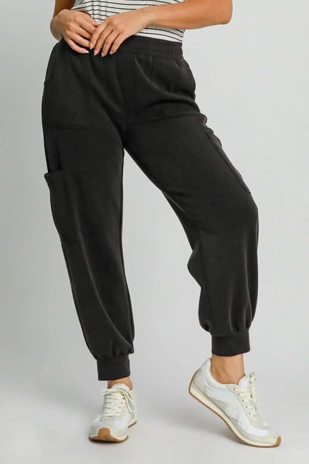 Umgee Full Size Mineral Washed Elastic Waist Cargo Pants Plus Size - Sleekdenim.com