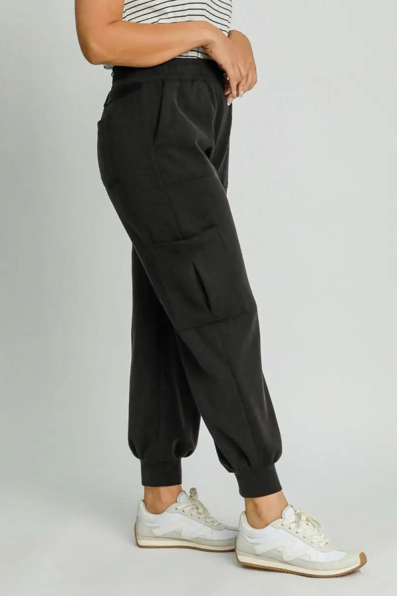 Umgee Full Size Mineral Washed Elastic Waist Cargo Pants Plus Size - Sleekdenim.com