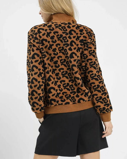 Umgee Leopard Print Quarter-Zip Sweatshirt - Sleekdenim.com