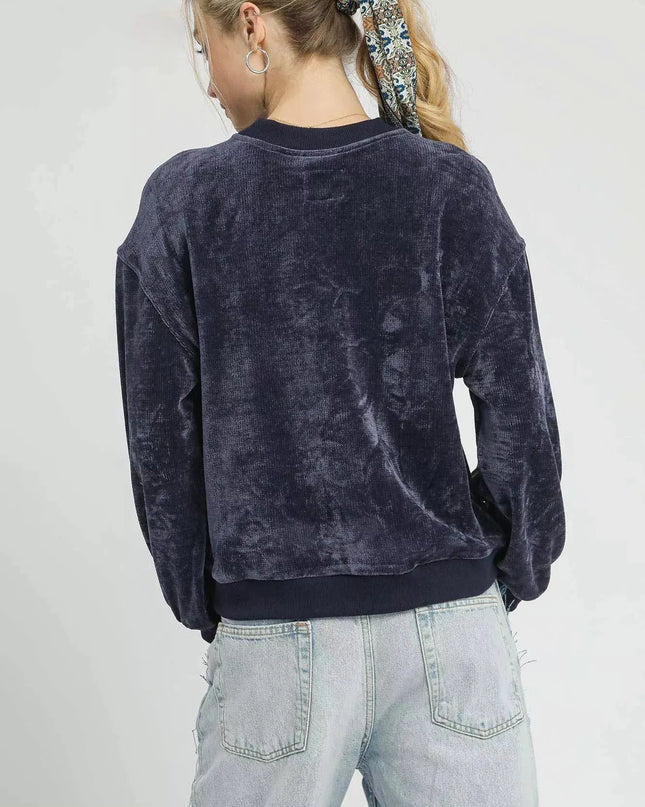 Umgee Velour Crewneck Balloon Sleeve Sweatshirt - Sleekdenim.com