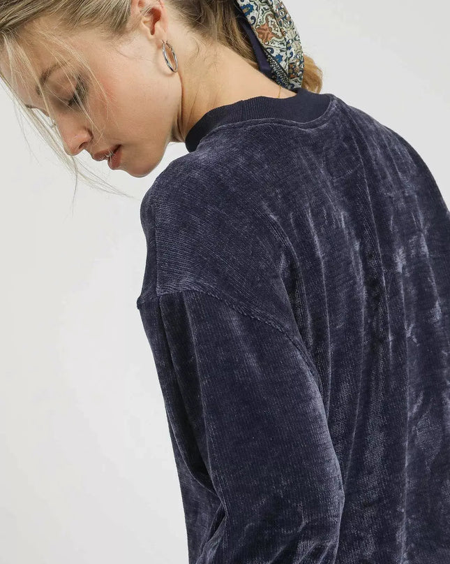 Umgee Velour Crewneck Balloon Sleeve Sweatshirt - Sleekdenim.com