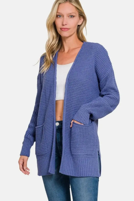 Zenana Waffle Open Front Sweater Cardigan - Sleekdenim.com