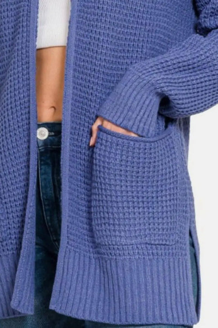 Zenana Waffle Open Front Sweater Cardigan - Sleekdenim.com