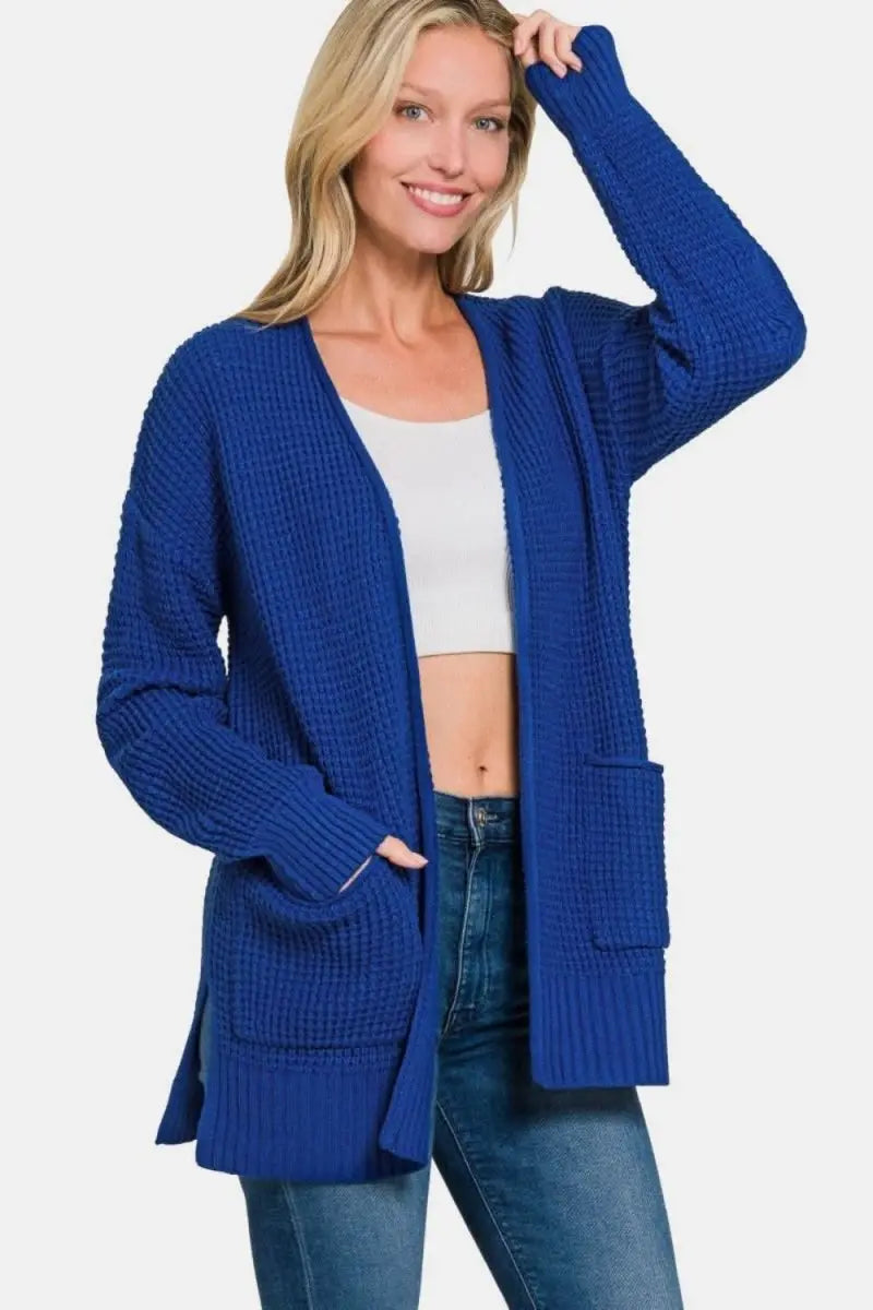 Zenana Waffle Open Front Sweater Cardigan - Sleekdenim.com