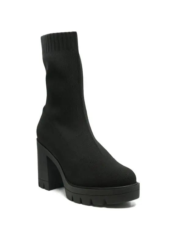 Zinnia Knitted Block Heeled Boots - Sleekdenim.com