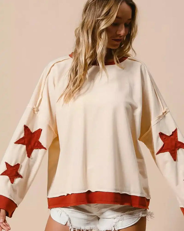 BiBi French Terry Top With Patch Detail Sweatshirt - Sleekdenim.com