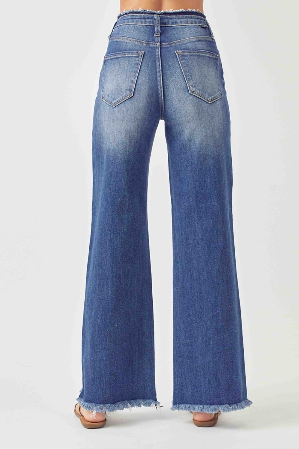 RISEN High Waist Raw Hem Wide Leg Jeans | Sleekdenim.com