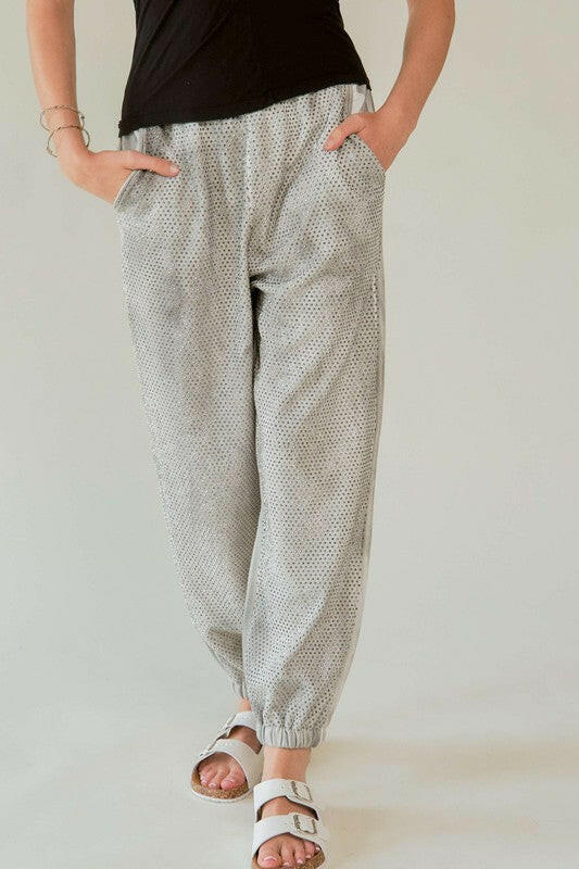 Davi & Dani Rhinestone Elastic Waist Joggers Light Gray