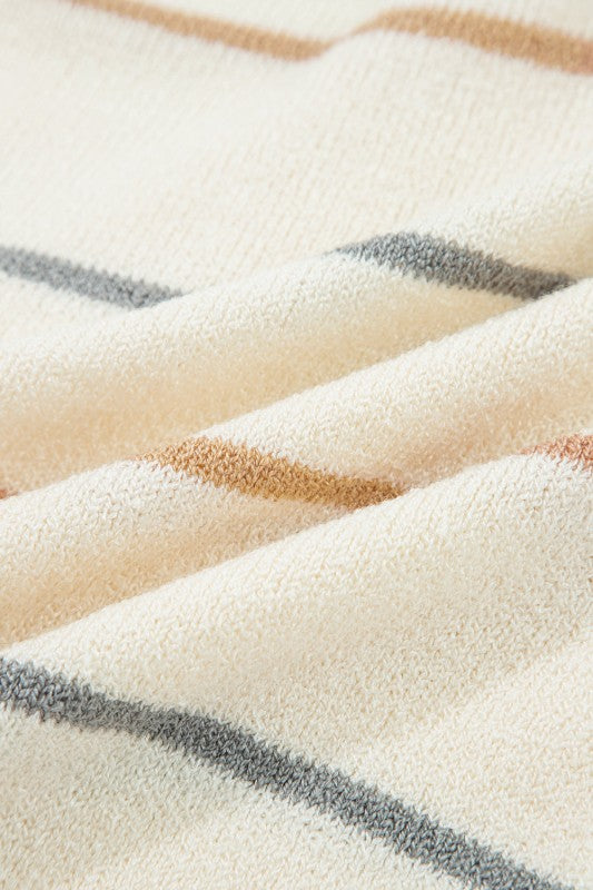 Stripe Buttoned V-Neck Cardigan Sweater - Sleekdenim.com