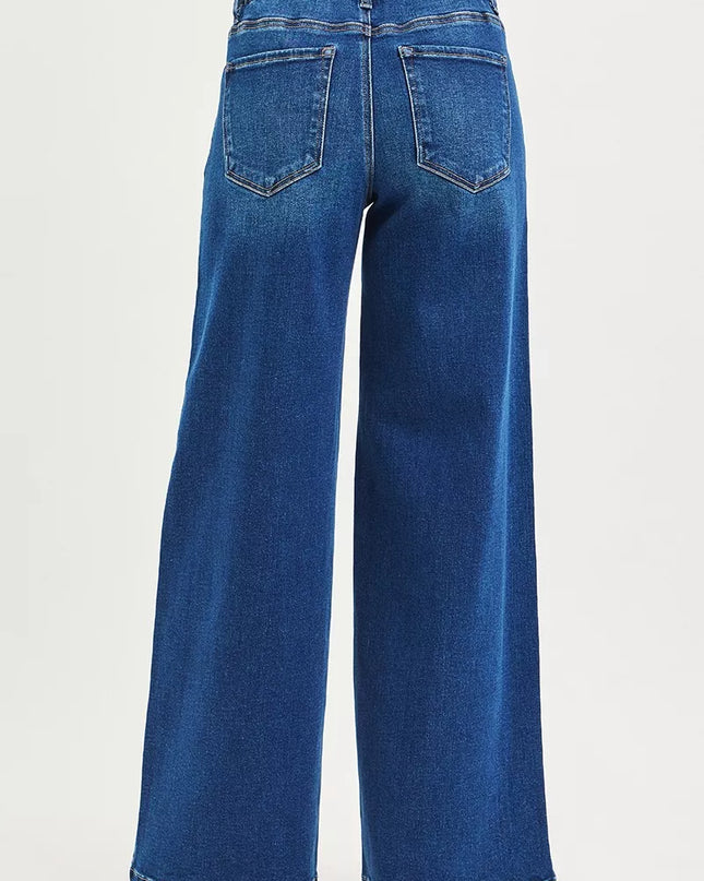 RISEN Full Size Mid Rise Wide Side Pintuck Jeans with Front Drawstring Plus Size - Sleekdenim.com