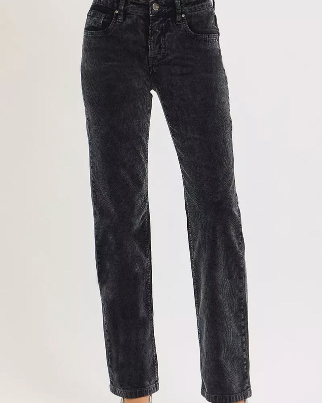 RISEN Tummy Control Mid Rise Straight Leg Corduroy Pants - Sleekdenim.com