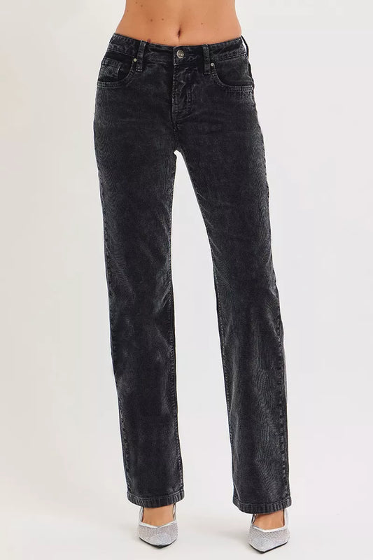 RISEN Tummy Control Mid Rise Straight Leg Corduroy Pants - Sleekdenim.com