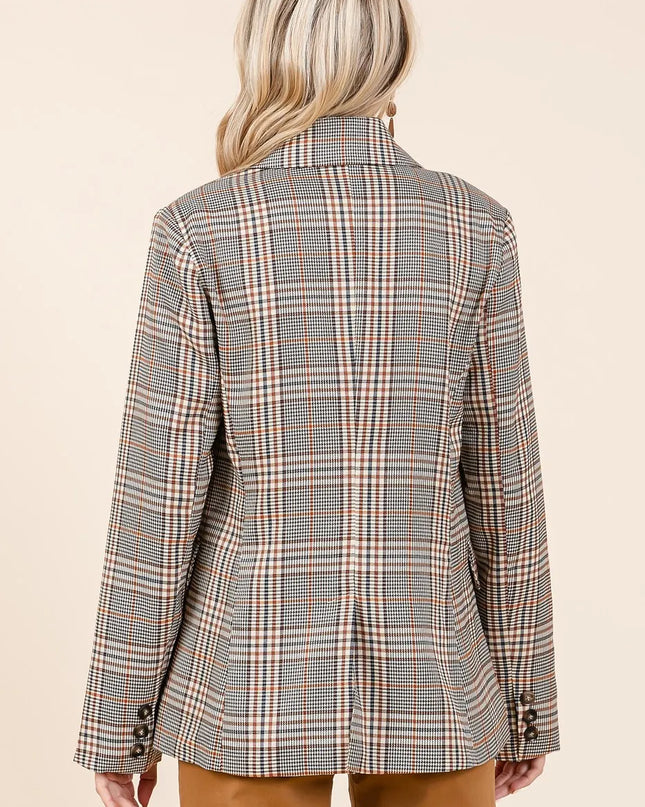 Mittoshop Plaid Double Breasted Relaxed Fit Blazer - Sleekdenim.com