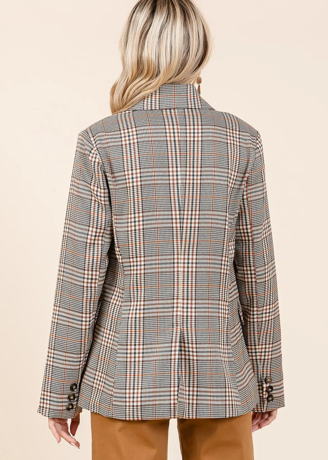 Mittoshop Plaid Double Breasted Relaxed Fit Blazer - Sleekdenim.com
