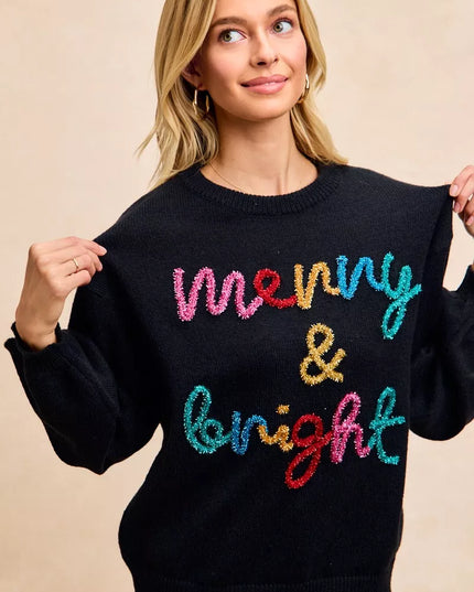 BiBi Tinsel Lettering Christmas Sweater - Sleekdenim.com