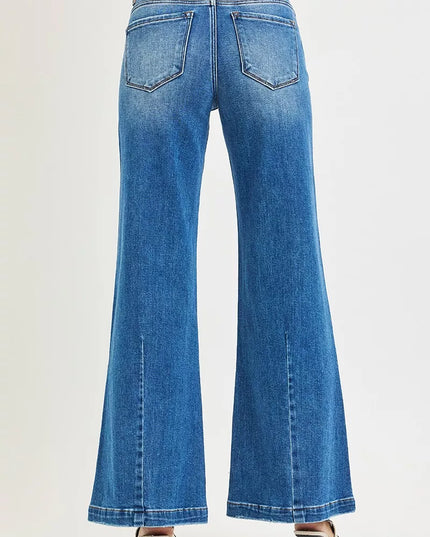 RISEN Full Size Mid Rise Wide Leg Jeans with Flared Look Plus Size - Sleekdenim.com