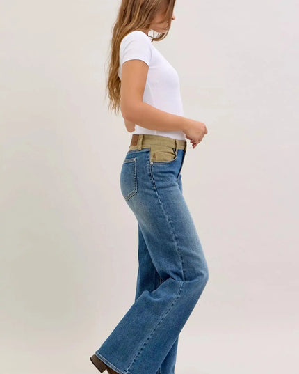 Judy Blue MR Column Straight Jeans with Corduroy Waist - Sleekdenim.com