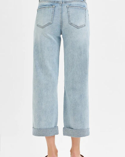 RISEN Full Size Mid Rise Fit Boyfriend Jeans with Cuff Plus Size - Sleekdenim.com