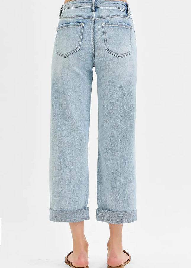 RISEN Full Size Mid Rise Fit Boyfriend Jeans with Cuff Plus Size - Sleekdenim.com