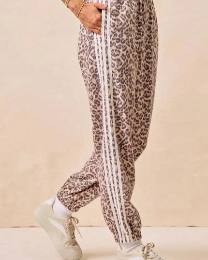 BiBi Side Lines Leopard Track Pants - Sleekdenim.com