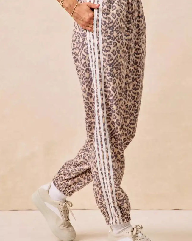BiBi Side Lines Leopard Track Pants - Sleekdenim.com