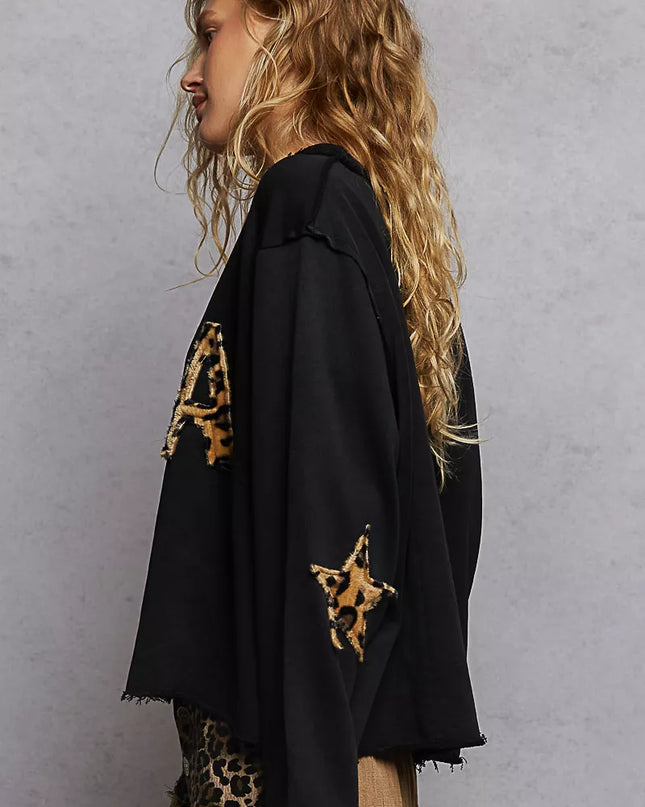 POL Round Neck Long Sleeve French Terry Sweatshirt with USA Letter Animal Patch - Sleekdenim.com