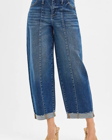 RISEN High Rise Fit Barrel Cuffed Jeans - Sleekdenim.com