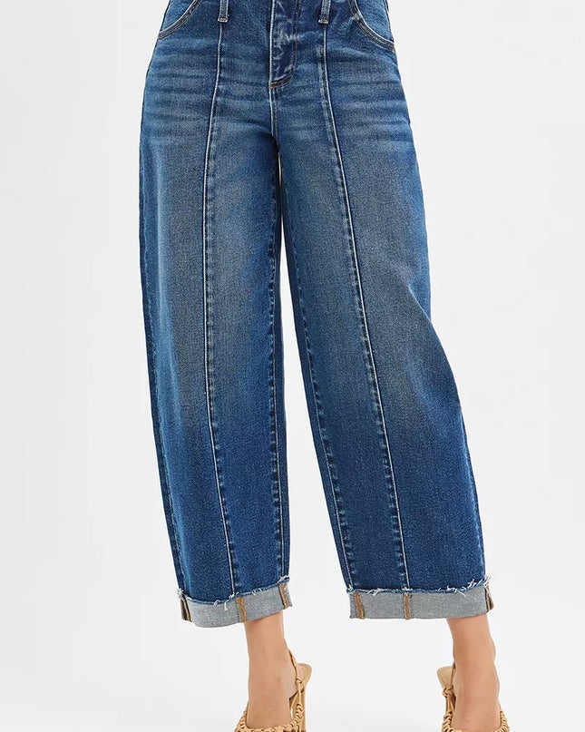 RISEN High Rise Fit Barrel Cuffed Jeans - Sleekdenim.com