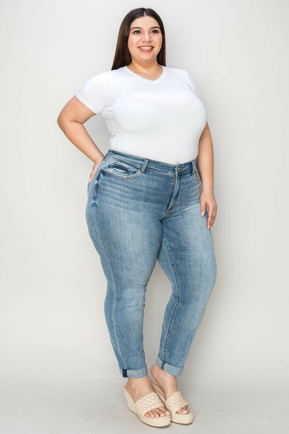 Judy Blue Full Size Cuffed Hem Slim Jeans | Sleekdenim.com