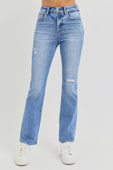 RISEN Full Size Distressed High-Rise Ankle Straight Jeans | Sleekdenim.com