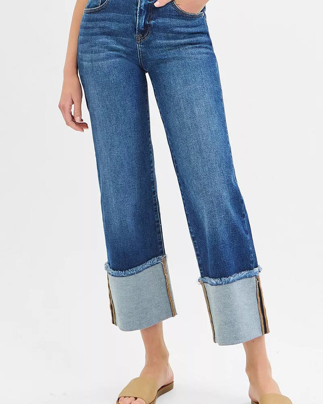RISEN Full Size Mid Rise Crop Wide Wide Cuffed Jeans Plus Size - Sleekdenim.com