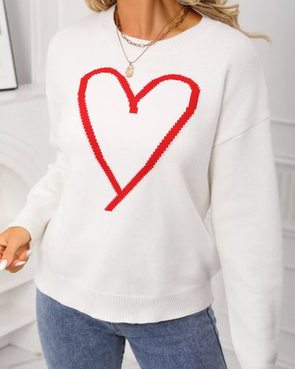 Valentine's Day Heart Graphic Dropped Shoulder Sweater - Sleekdenim.com