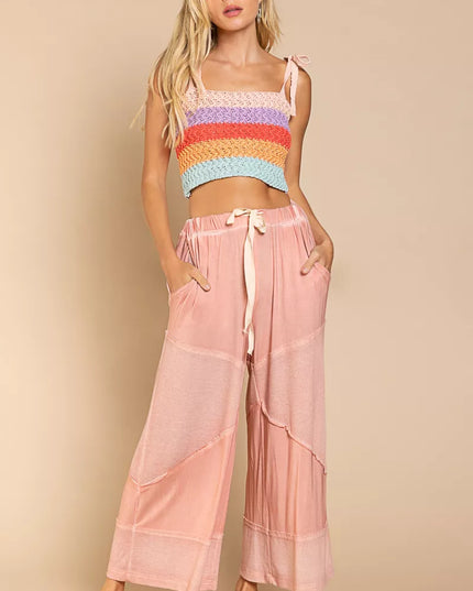 POL Elastic Waistband Wide Leg Pants with Drawstring - Sleekdenim.com