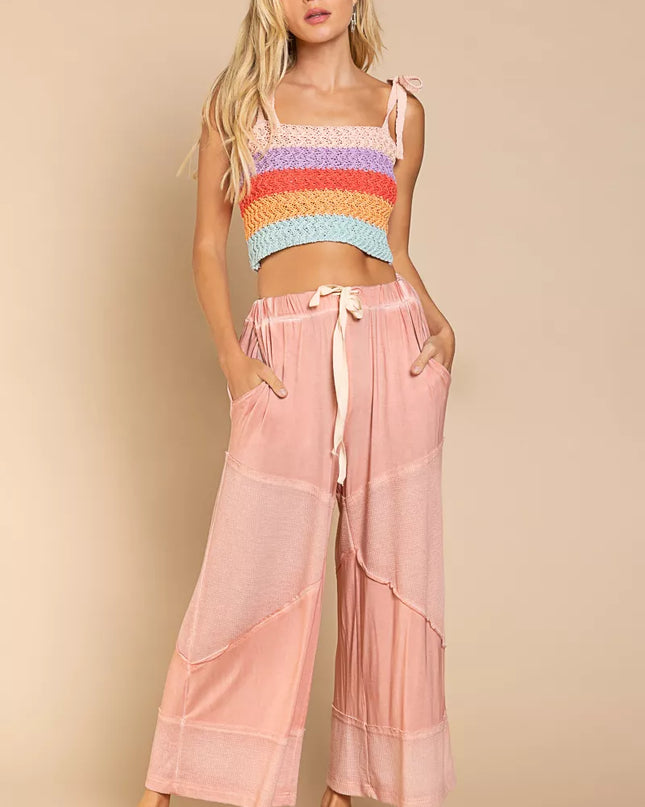 POL Elastic Waistband Wide Leg Pants with Drawstring - Sleekdenim.com