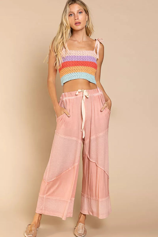 POL Elastic Waistband Wide Leg Pants with Drawstring - Sleekdenim.com