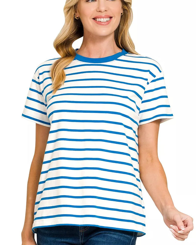 Zenana Striped Round Neck Short Sleeve T-Shirt - Sleekdenim.com