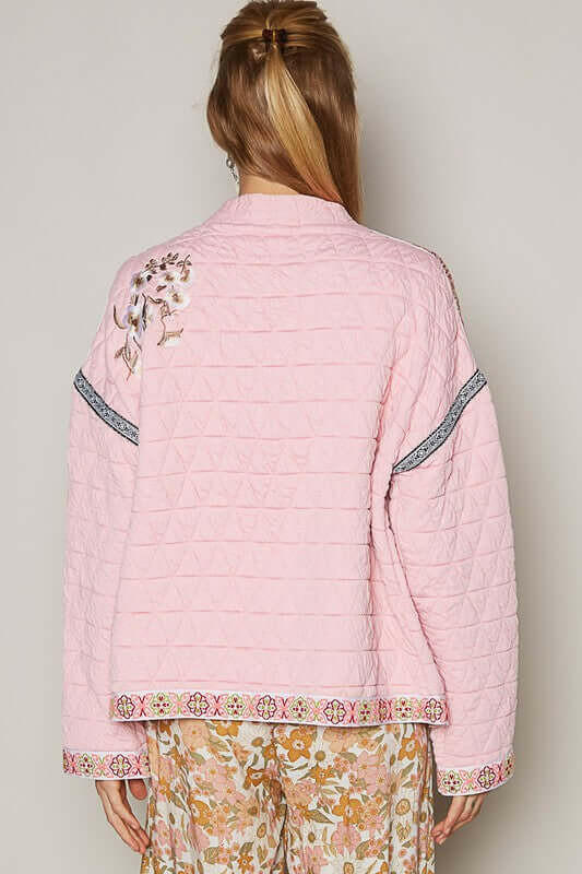 POL Embroidered Open Front Long Sleeve Jacket.