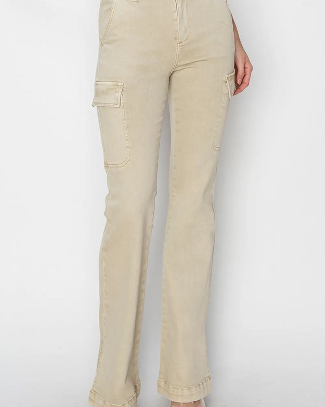 RISEN Full Size High Rise Side Slit Cargo Bootcut Jeans - Sleekdenim.com