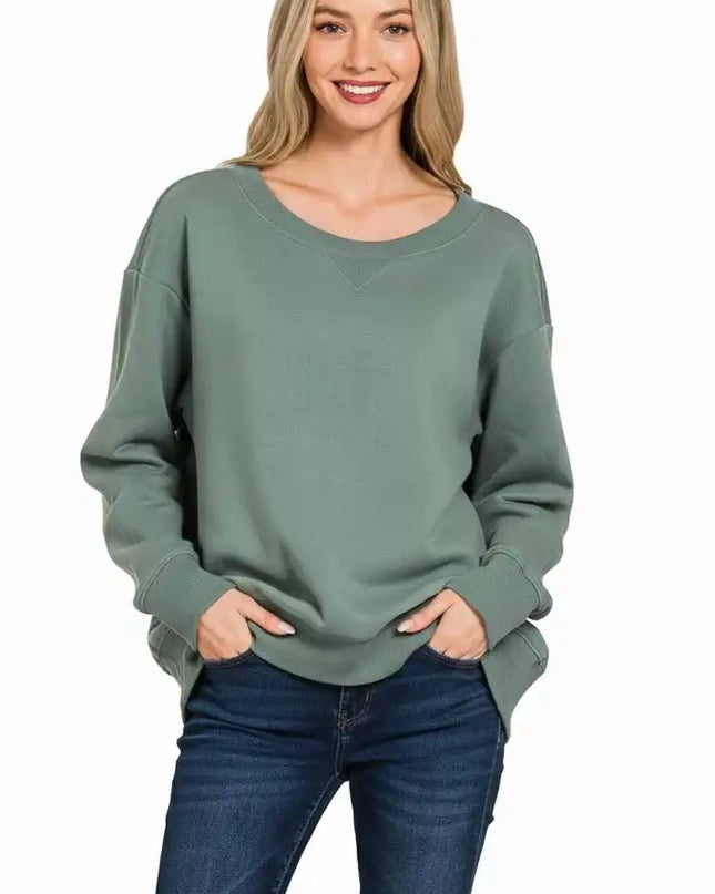 Zenana Fleece Boat Neck Sweatshirt - Sleekdenim.com