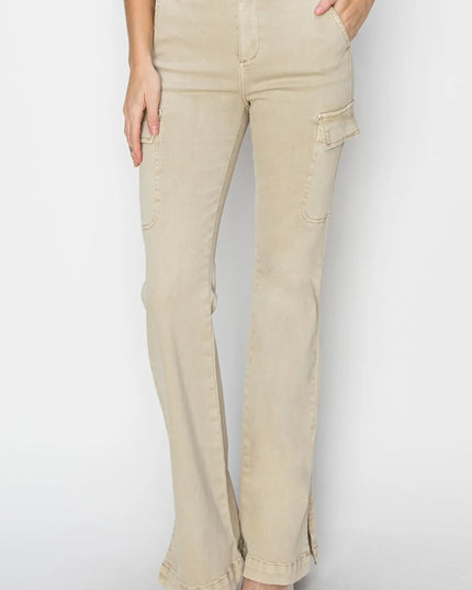 RISEN Full Size High Rise Side Slit Cargo Bootcut Jeans - Sleekdenim.com