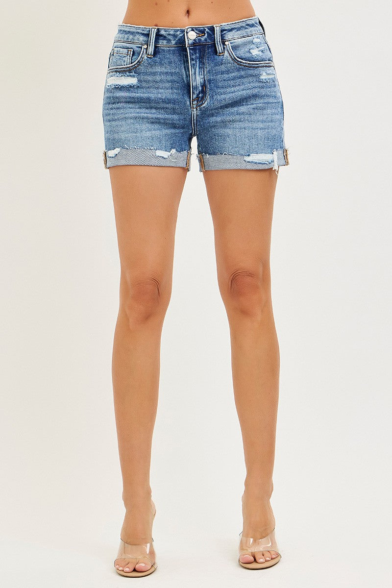 RISEN Mid Rise Cuffed Distressed Denim Shorts #RDS6282