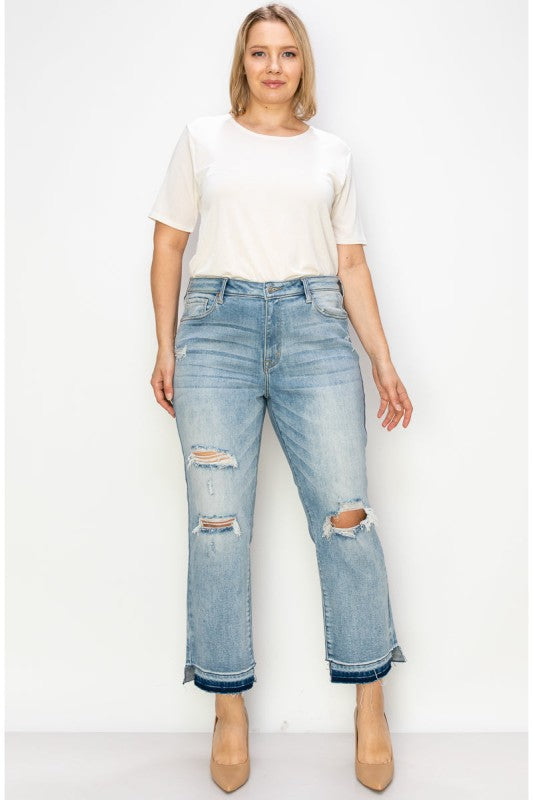 AT1004M-P PLUS - HIGH RISE ANKLE STRAIGHT JEANS - Sleekdenim.com