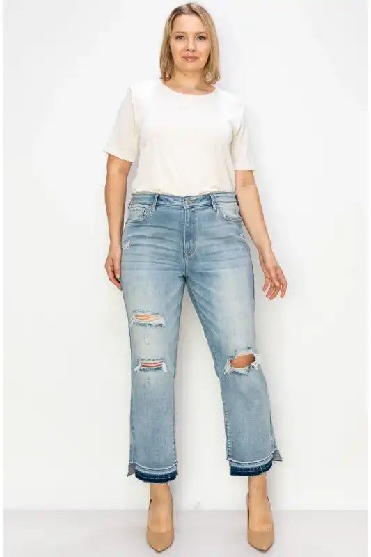 Artemis Vintage AT1004M-P PLUS - HIGH RISE ANKLE STRAIGHT JEANS - Sleekdenim.com