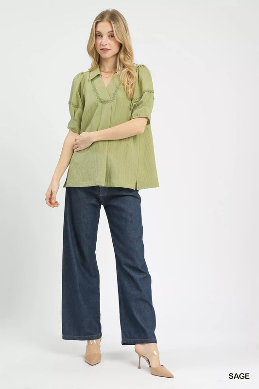 Umgee Textured Puff Sleeve Top - Sleekdenim.com