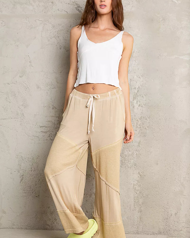 POL Elastic Waistband Wide Leg Pants with Drawstring - Sleekdenim.com