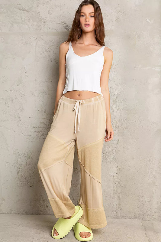 POL Elastic Waistband Wide Leg Pants with Drawstring - Sleekdenim.com